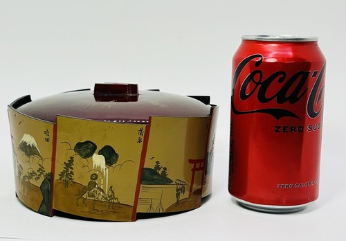 Japanese Lacquerware Lidded Jyubako Lunch Bento Sushi Box Round - Picture 9 of 9