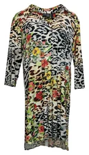 New Attitudes by Renee 3/4 Sleeve Printed Duster Floral Jungle Petite S A366015