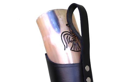 Christmas Raven carved Real Natural  Viking Drinking Horn for ale beer wine mead