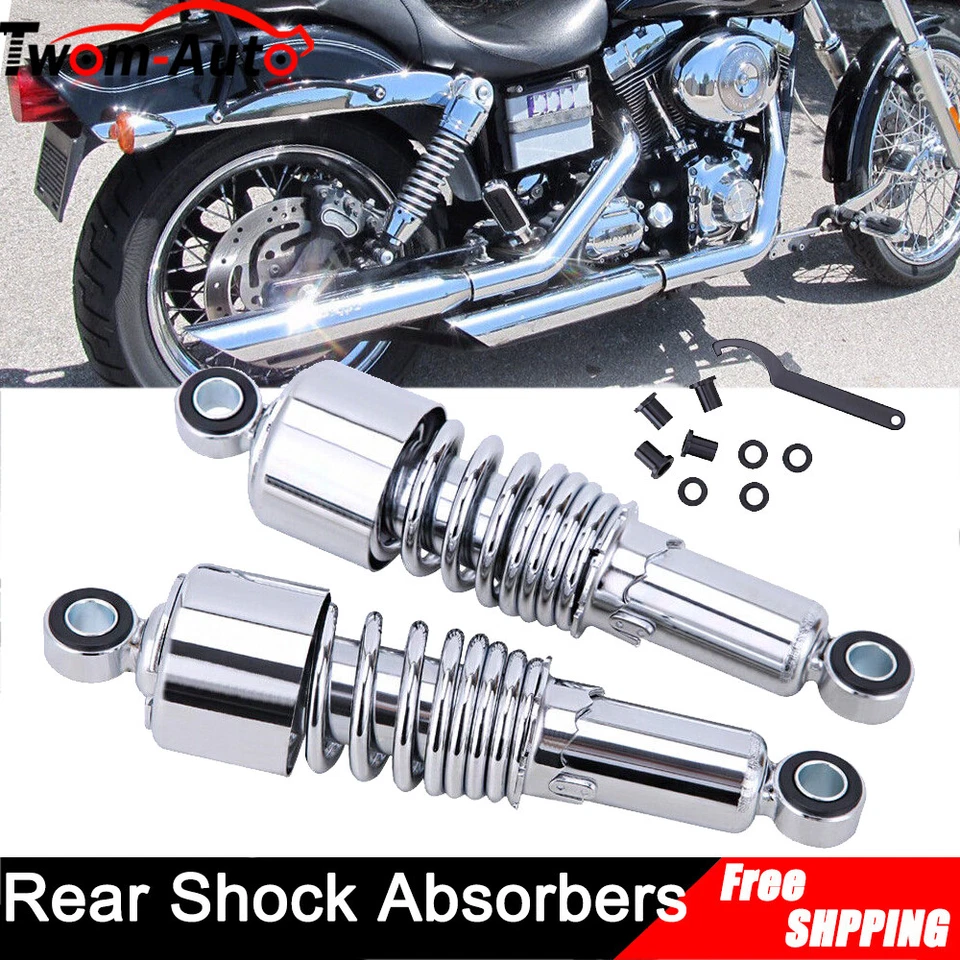 Amortiguadores de suspensión traseros cromados para Harley Road King Tour Glide FLT Foto 3 de 4