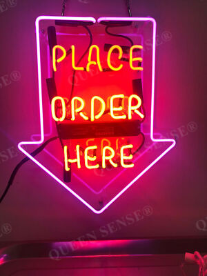 Place Order Here Bar Restaurant Acrylic 17''x14'' Neon Sign Lamp Light Real Glass
