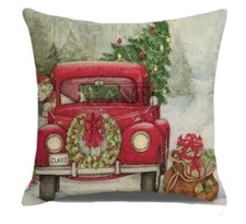 TRUCK CHRISTMAS TREE DOG PUPPY Christmas Throw Pillow Cover Winter Holiday Decor