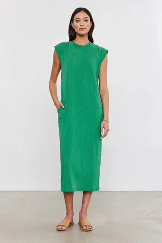 VELVET By Graham &Spencer Lane Cotton Slub Sleeveless Midi Dress Marsh S $179 H7
