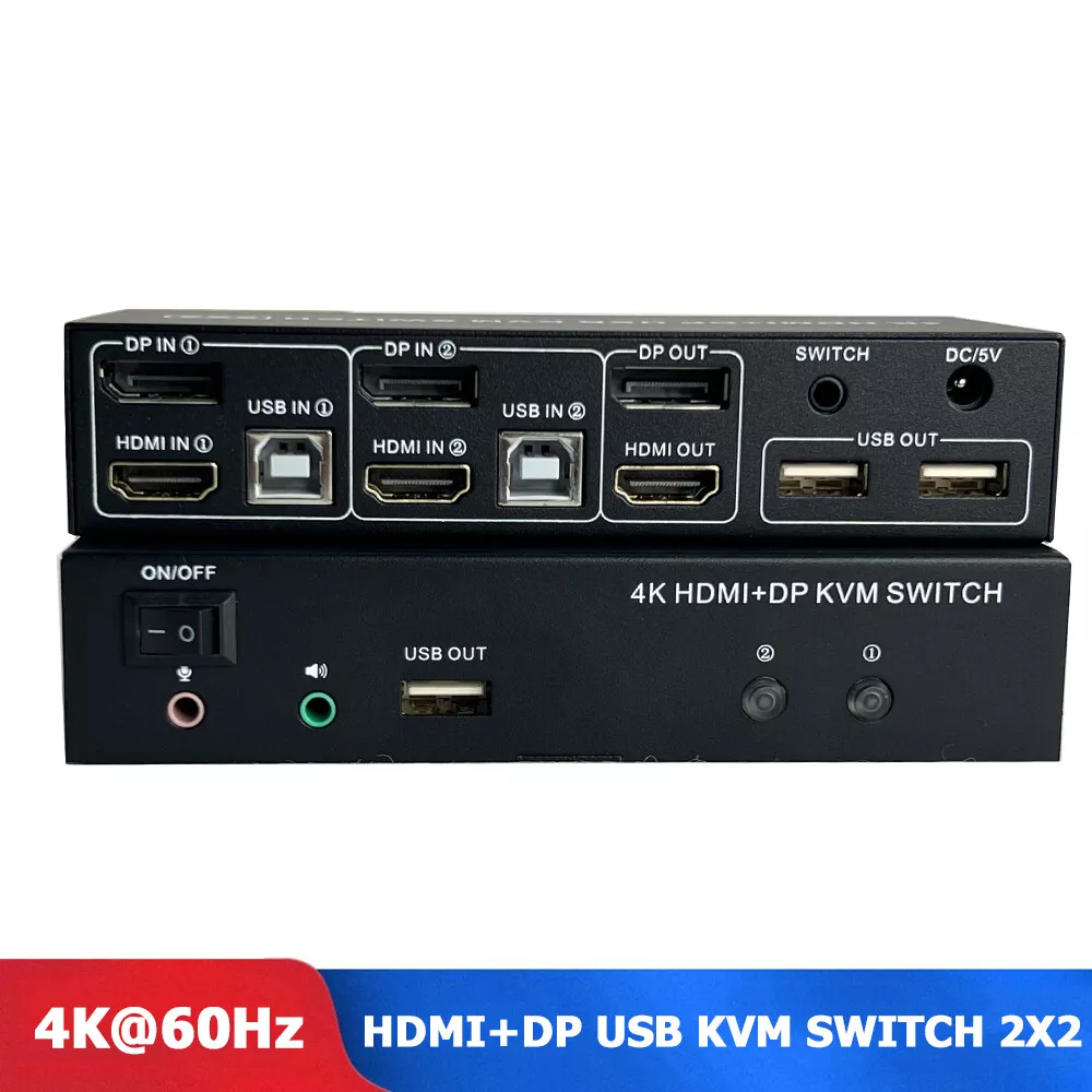 HDMI DisplayPort DP USB KVM Switch 2X2 4K 60Hz Mixed Input Dual Monitor  Computer