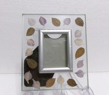 Vtg Miniature Pressed Purple Flower Petals Leaves 1.5" x 2" Photo Picture Frame