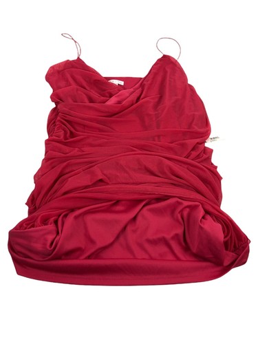 Leith Women 2X Crossover Front Ruched Dress Red Raspberry Midi Nylon Spandex NWT - Picture 12 of 12