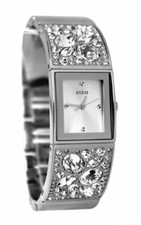 NEW-G BY GUESS SILVER TONE,CRYSTALS CUFF BRACELET BAND WATCH-U0002L1
