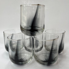 NEW ~ CLEAR BLACK SWIRL ~ DOUBLE OLD FASHIONED GLASS SET OF 6 ~ 13.2 Oz. ~