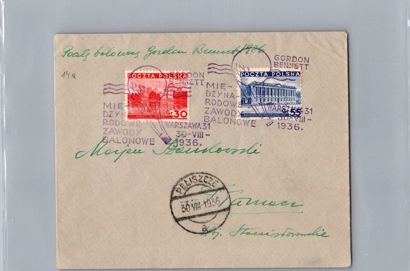 1936 Poland Pelishche Gordon Bennett Contest Ballon Flight Stamps Cover