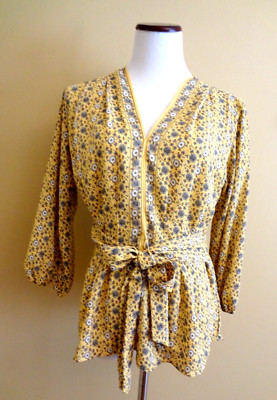 NWT Max Studio Yellow Multicolor Floral Print 3/4 Sleeve Blouse in size Small