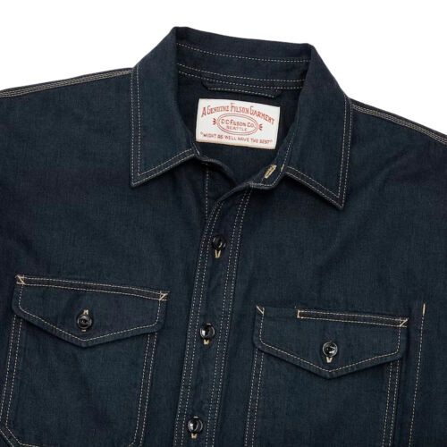Filson Denim Work Shirt 20249478 Mid Wash Indigo Navy Dark Blue Jean Pre Washed - Picture 9 of 9