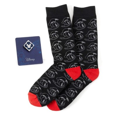 Disney Donald Duck Patterned Black Socks and Mickey Mouse Blue Lapel Pin Gift Se
