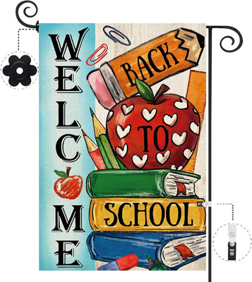 Welcome Back to School Garden Flag 12.5 X 18 Inch Double Sided Apple Pencil Book