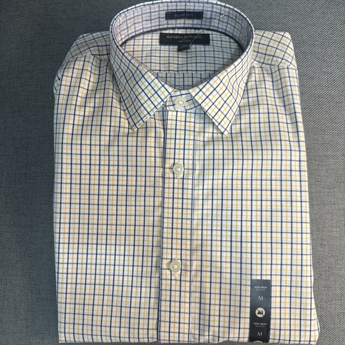 NWT Banana Republic Men's Non Iron Slim Fit Dress Shirt White Print SZ M