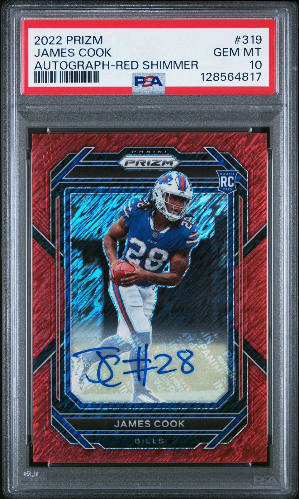 2022 Panini Prizm James Cook Red Shimmer Auto /35 #319 Rookie RC PSA 10