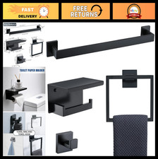 Matte Black 4-Piece Bathroom Towel Bar Set - Wall Mounted Stainless Steel Access