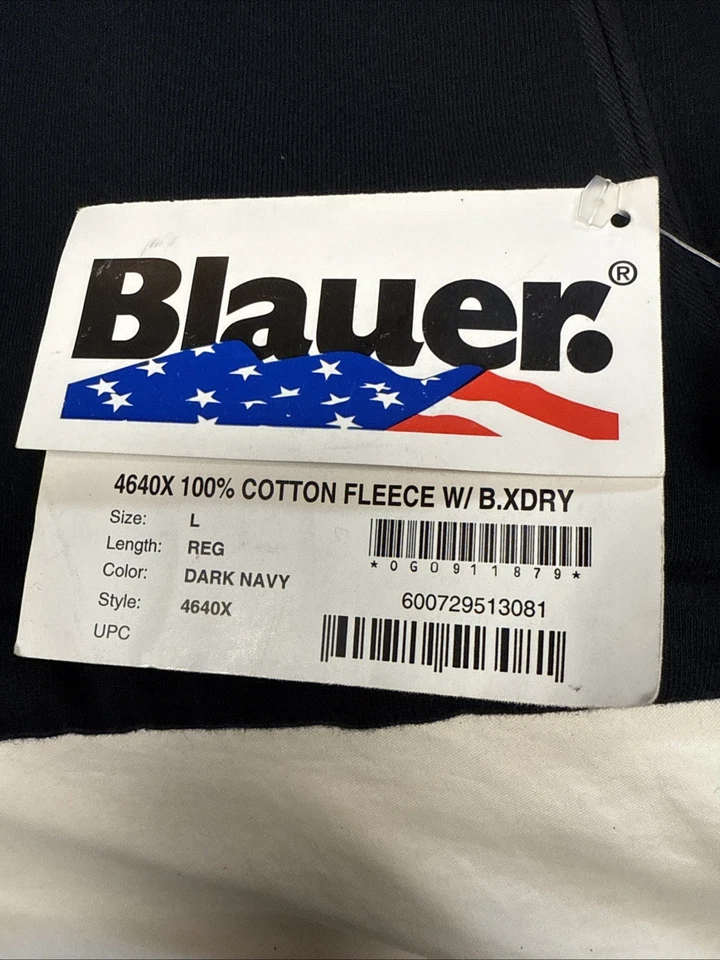 New Blauer 4640X 100% Cotton Fleece w/ B. XDry Jacket Mens L Reg Dark Navy - Image 2 of 4