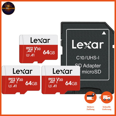 Micro SD Karte 64GB UHS-I U3 A1 V30 C10 4K UHD mit Adapter 3er Pack für Kamera
