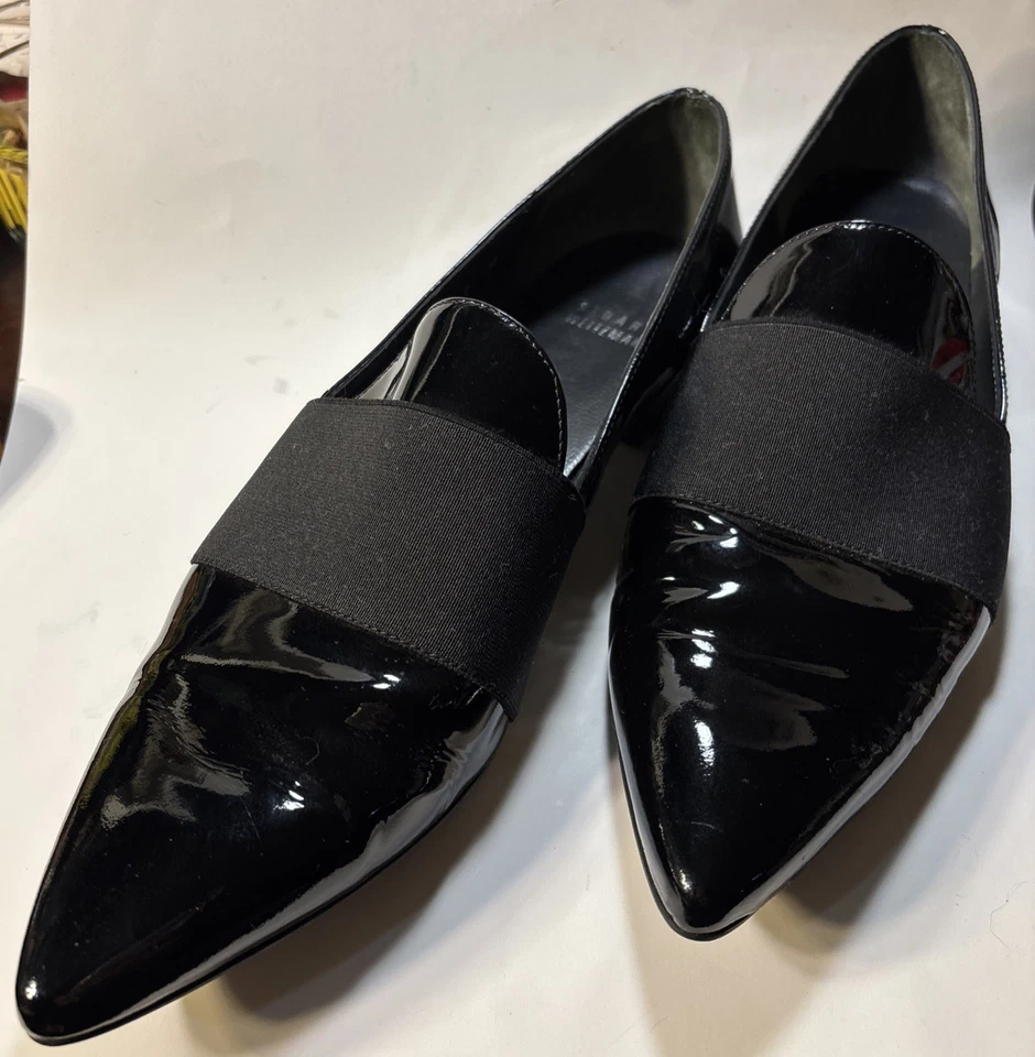 Stuart Weitzman Women’s Tara Black Patent Leather Cummerbund Point Toe Flat 9 N - Image 3 of 4