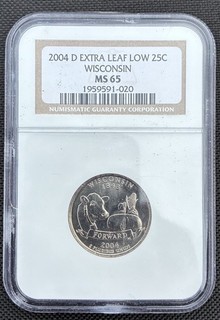 2004 D State Quarter NGC MS 65 Wisconsin Extra Leaf Low