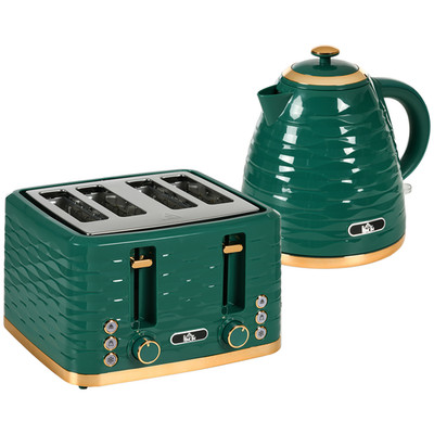 Wasserkocher & Toaster Set Grün 1,7L 4 Scheiben Glänzend ABS Kunststoff Chrom Akzente 6 Tassen