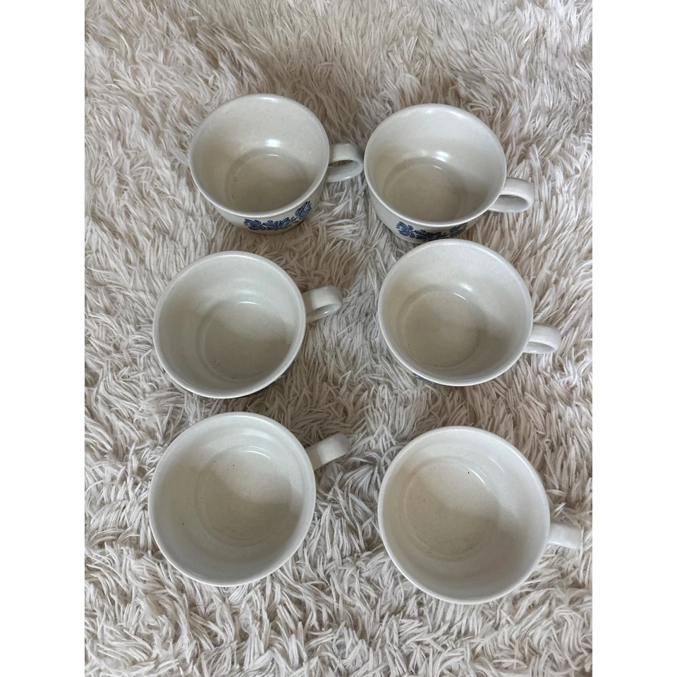 Juego de 6 tazas sopa vintage de gres crema arte popular azul floral Pfaltzgraff Foto 3 de 4