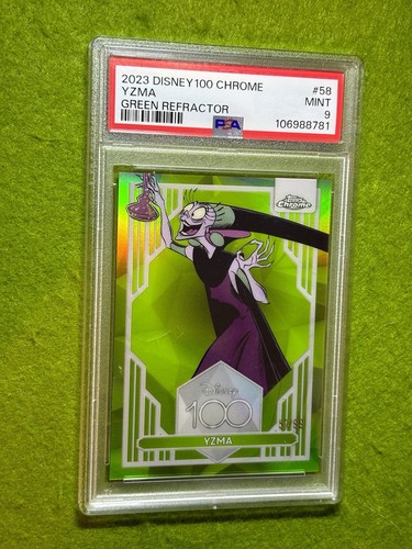 Yzma DISNEY GREEN REFRACTOR #/99 PSA 9 SP 2023 Topps Chrome DISNEY 100 Emperor's - Picture 7 of 24