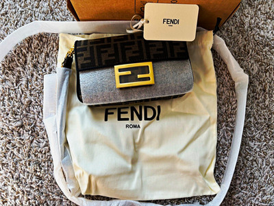 Fendi FF Zucca Logo Small Zip Crossbody Bag Brown/Black Gold, Dust Bag