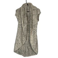 Umgee Gray Marled Shawl Neck Opened Front Long Knit Vest Cardigan Women Sz M/L