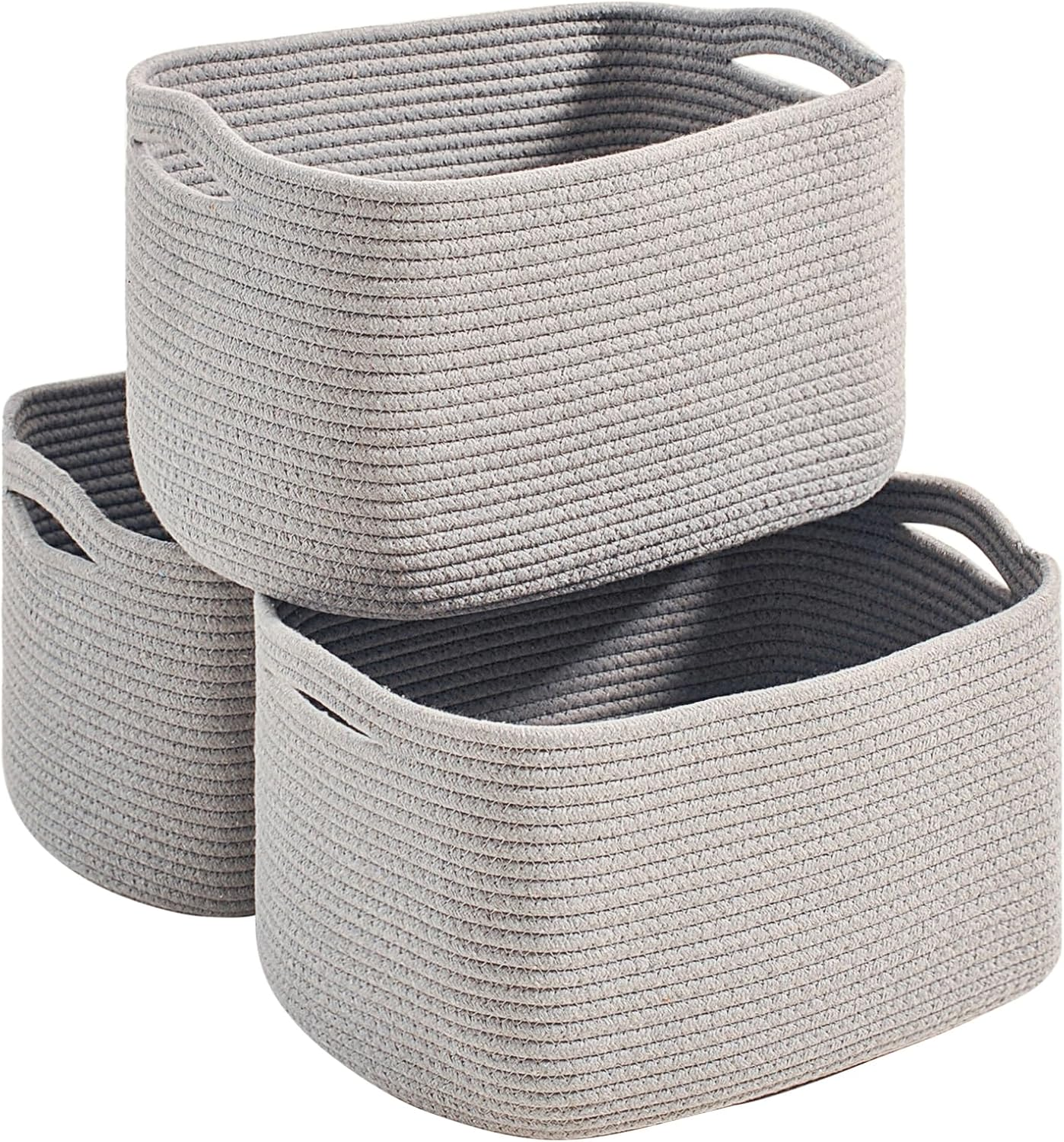Grey Storage Baskets for Organizing Shelves, Woven Cotton Rope Basket for Storag