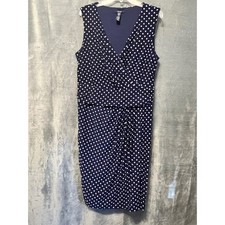 Chaps Polka Dot Pinup Wiggle Dress Retro Navy Cottagecore Rockabilly XL Knit