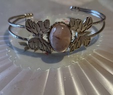 Beautiful Flower Agate Butterfly Bangle Bracelet