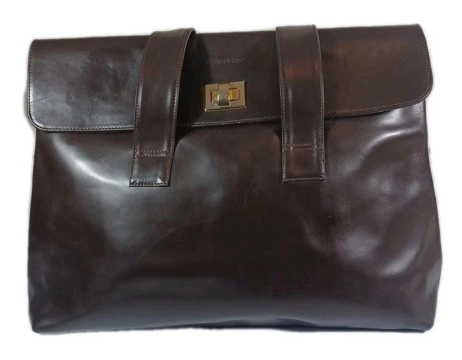 C. Valentino Italy Vintage 80s Brown Leather Handbag Tote Messenger Travel Bag - Image 2 of 4