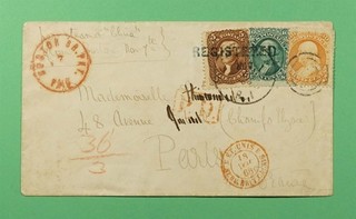 DR WHO 1866 #68/71/75 REGISTERED NEWPORT RI TO FRANCE EX MILGRAM R74814