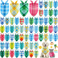 60 Pcs Summer Plaid Dog Bandanas Bulk Hawaiian Pet Scarf Bibs Adjustable Washabl
