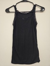 Black Lace Trim Women's Camisole Tank Top Solid Sleeveless Regular