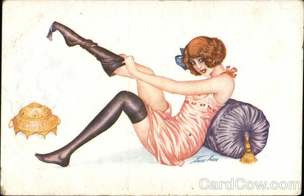 Xavier Sager Pulling Stockings Antique Original Vintage Postcard