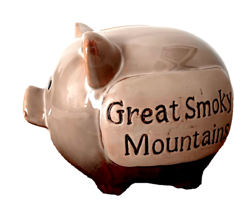 GREAT SMOKY MOUNTAINS PIGGY BANK - 6.5"L x 5"W x 4.25"H. BEIGE & BROWN
