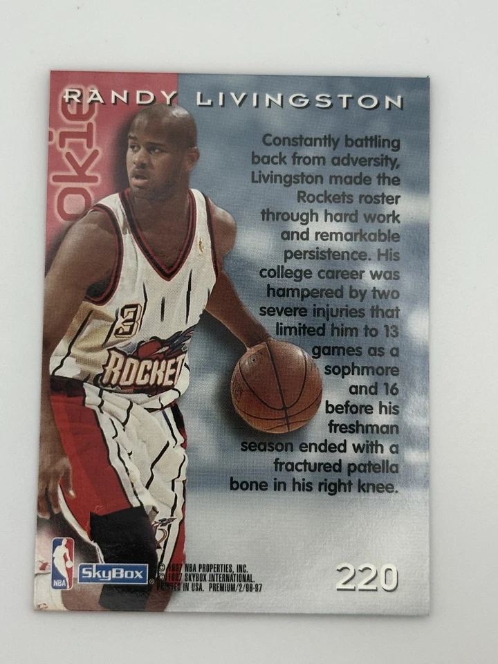 1996-97 SKYBOX PREMIUM RANDY LIVINGSTON #220 RED RUBIES ROOKIE HOUSTON ROCKETS - Image 2 of 2