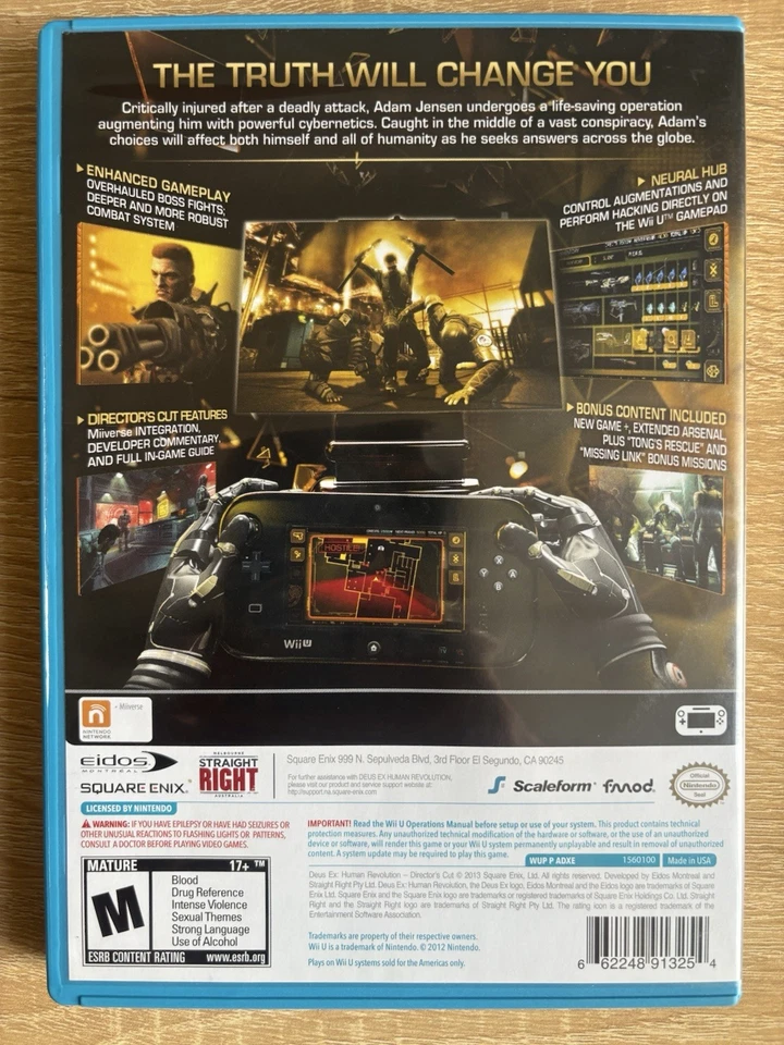 Deus Ex: Human Revolution - Director's Cut (Nintendo Wii U, 2013) CIB - Image 2 of 4
