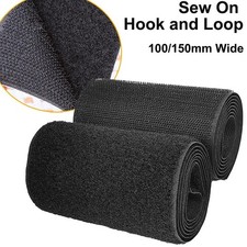 Hook And Loop Tape Non Adhesive 1Meter Sew On Fastener Nylon Strips Fabric Black