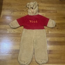 Disney Store Winnie The Pooh Bear Plush Hooded One Piece Costume VTG Kids 4T-6T