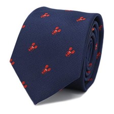 Red Lobster Pattern Necktie With Gift Box Red Color Lobster Navy Tie