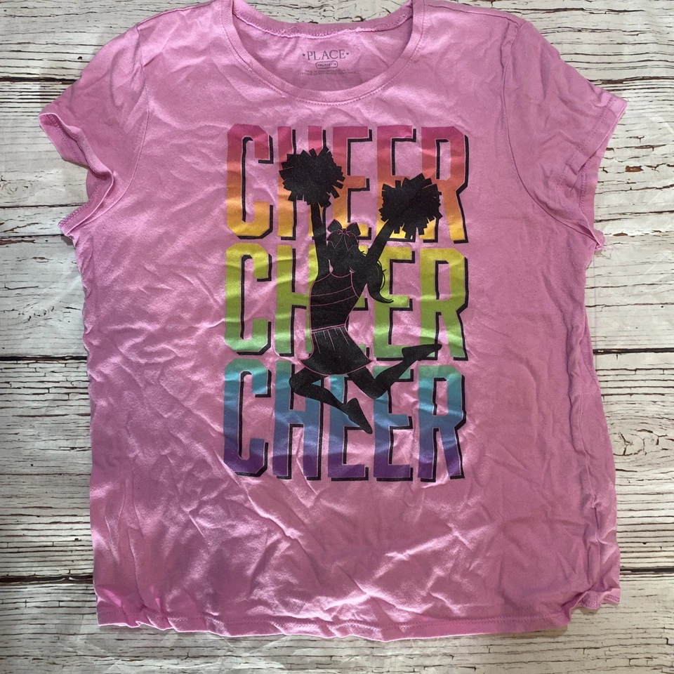 Cheer Graphic Tee Beach Plum Girl’s Size 16 Pink Cheerleading Pom Pom - Image 2 of 4