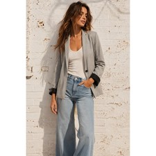T Tahari Grey Rayon Blend Single Button Office Tailored Blazer Jacket Size 8