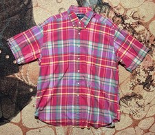 VINTAGE Polo Ralph Lauren S/S Plaid Button Up Shirt Pink XL