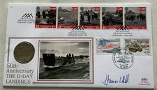 GB QEII 1994 Signed Brigadier Hill D-Day Twinned 50p Coin Benham FDC Portsmouth