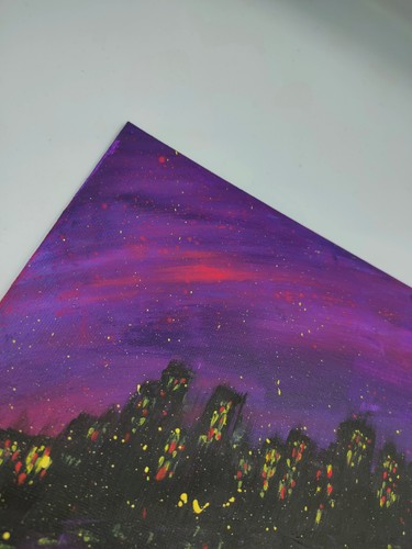 Pintura Acrílica Abstracta "Sueños Brillantes de la Metrópolis" 25×25 cm - Imagen 4 de 7