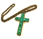 Vintage Necklace Cross Pendant 60s 70s Two side stone chips Religious Christian