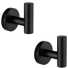 2 Pack Matte Black Robe Towel Hook SUS304 Stainless Steel Wall Mount Round